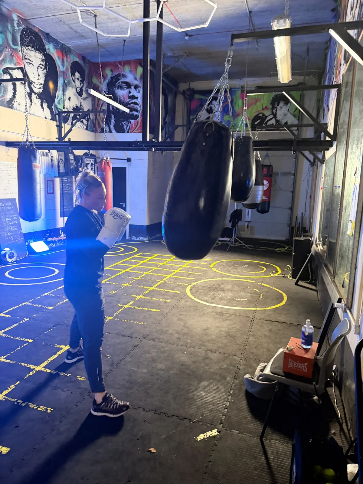 Lauren Price MBE training on the punch bag during filming