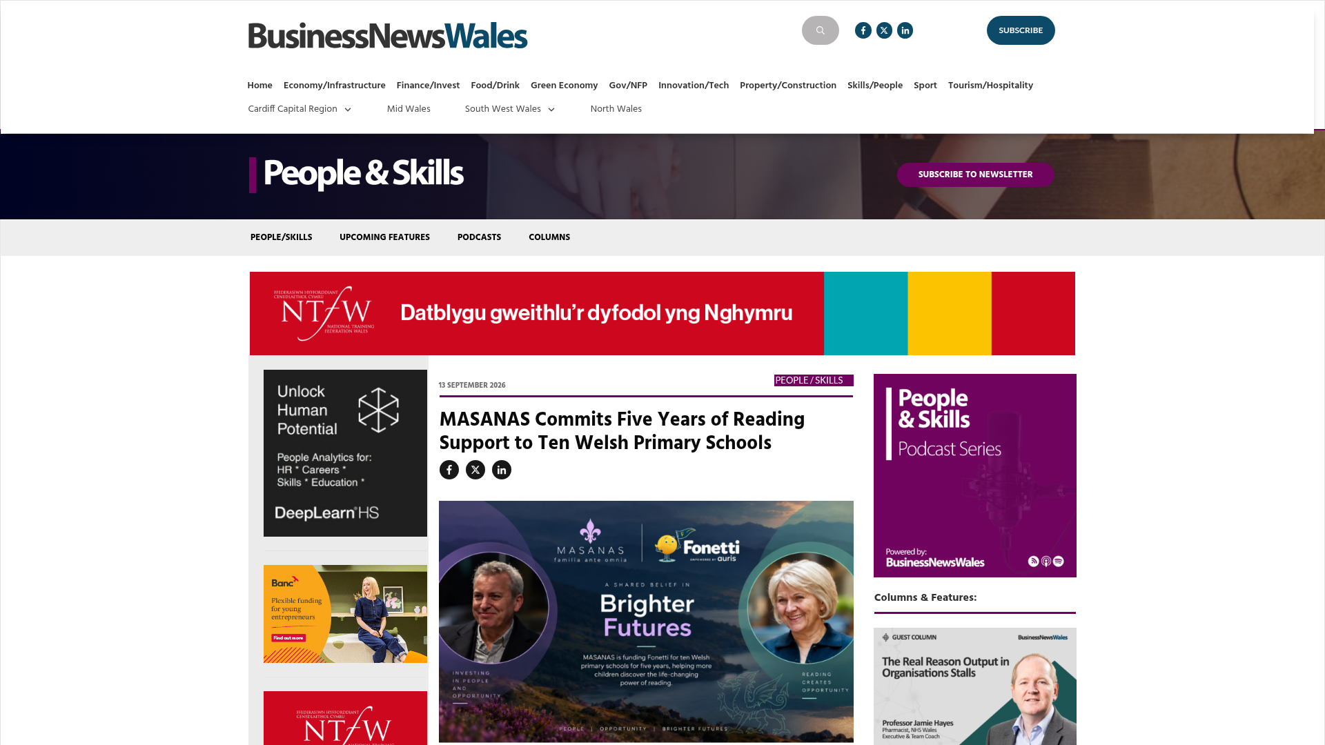 MASANAS Commits Five Years of Reading Support to Ten Welsh Primary Schools